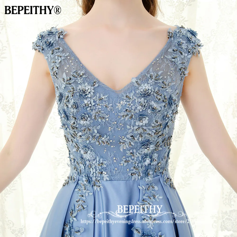 BEPEITHY Голубое Кружевное длинное вечернее платье с v образным вырезом Vestido De Festa 2021