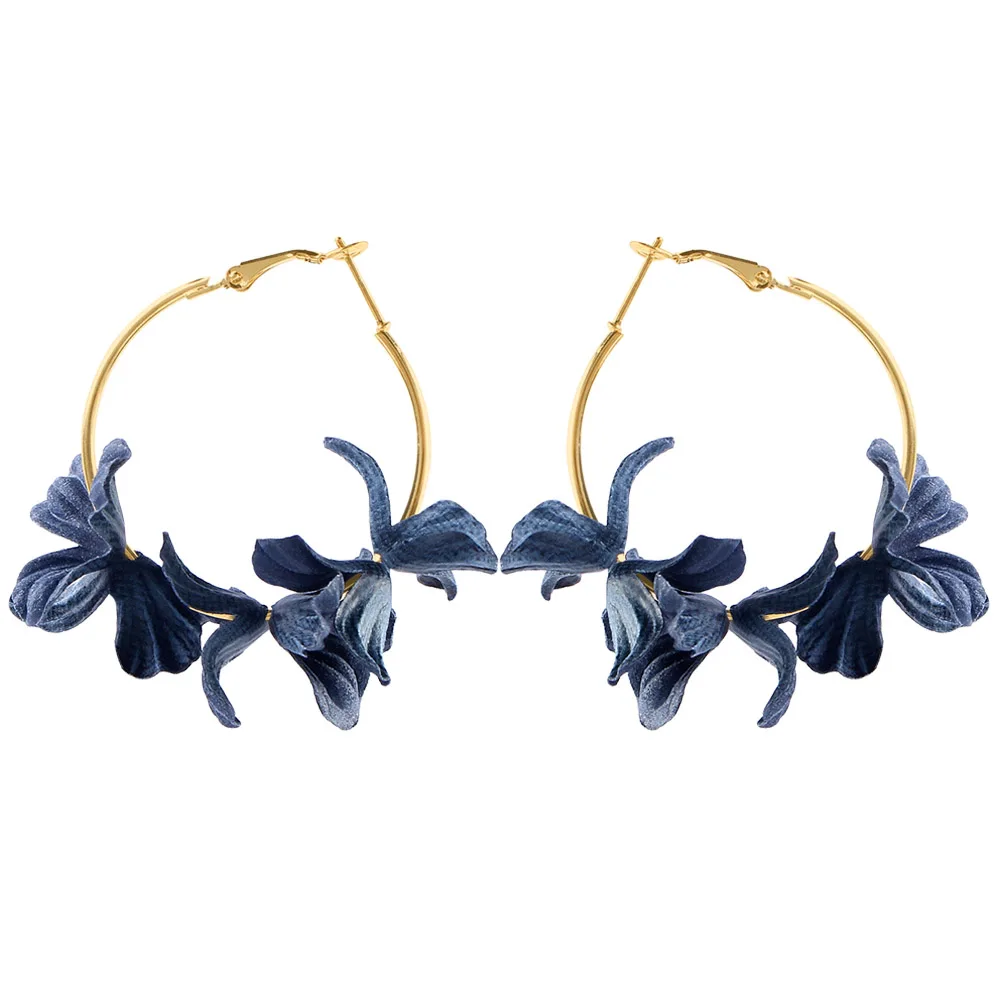 Blue Petals Модная Цветочная Ткань висячие серьги для женщин эффектные Красочные лепестки круг Большие необычные аксессуары ювелирные изделия Oorbellen ER4890 - Окраска металла: Blue Petals