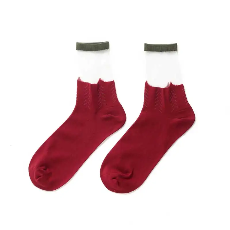 winered SP& CITY, дизайн, контрастный цвет, летние, открытые, короткие носки для женщин, тонкие, милые, Harajuku, кружевные, художественные носки, уникальные носки по щиколотку - Цвет: winered