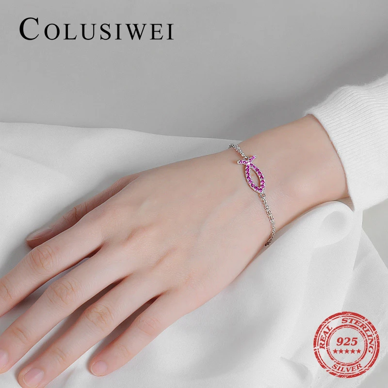 2019 Ins Style 925 Sterling Silver Clear Cubic Zirconia Pink Fish Fashion Bracelet For Women Charm Jewelry Christmas Girl Gift | Украшения