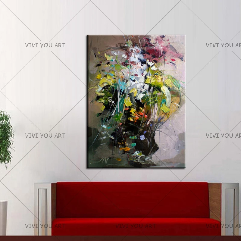 

Professional Artist Handmade High Quality Colorful Abstract Flower Oil Painting on Canvas Handmade Unframed Floral Oil Painting