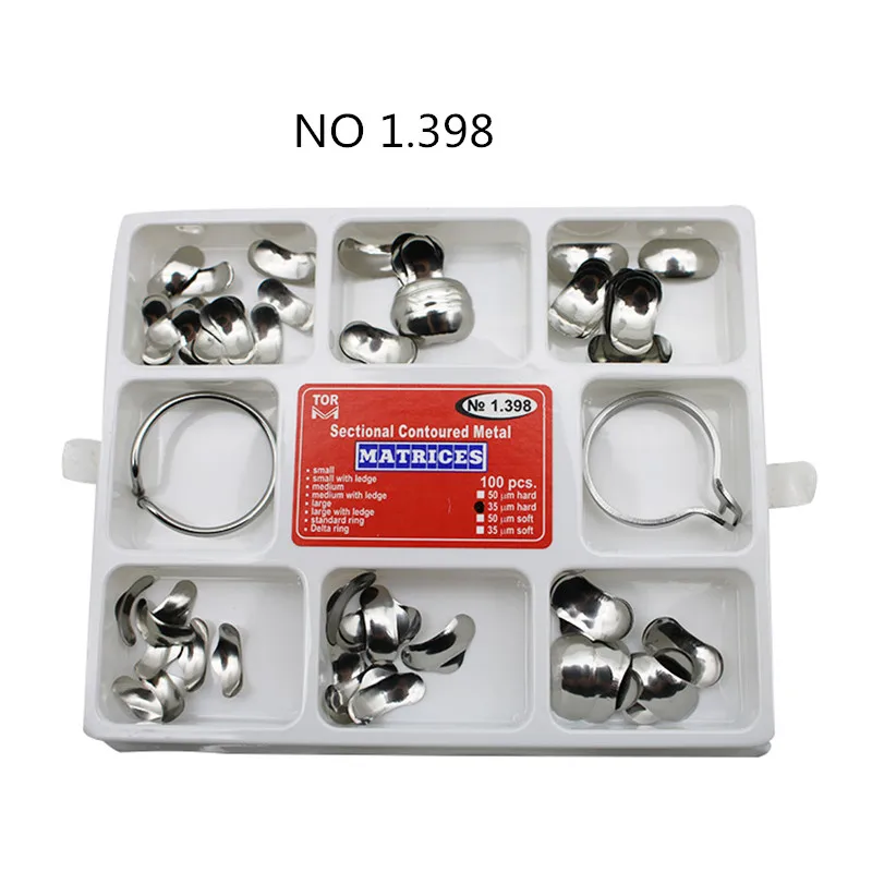 100PcsSet Each Box Dental Matrix Sectional Contoured Metal Matrices No1398 lmws 2 Rings Dental Lab Equipment