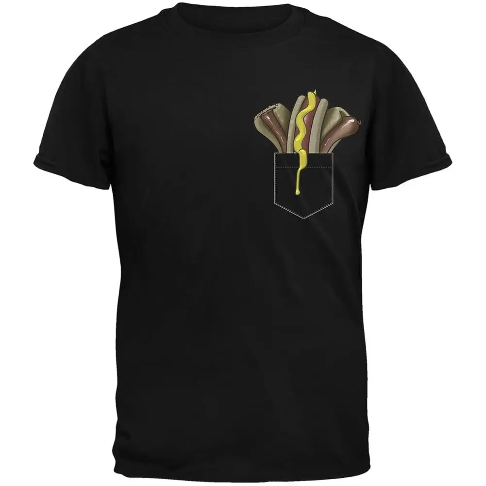 

Pocket Sausage Black Adult T-Shirt Mens Short Sleeve Leisure Tees