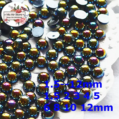 Черные полукруглые жемчужные бусины AB из АБС-пластика с плоской задней стороной