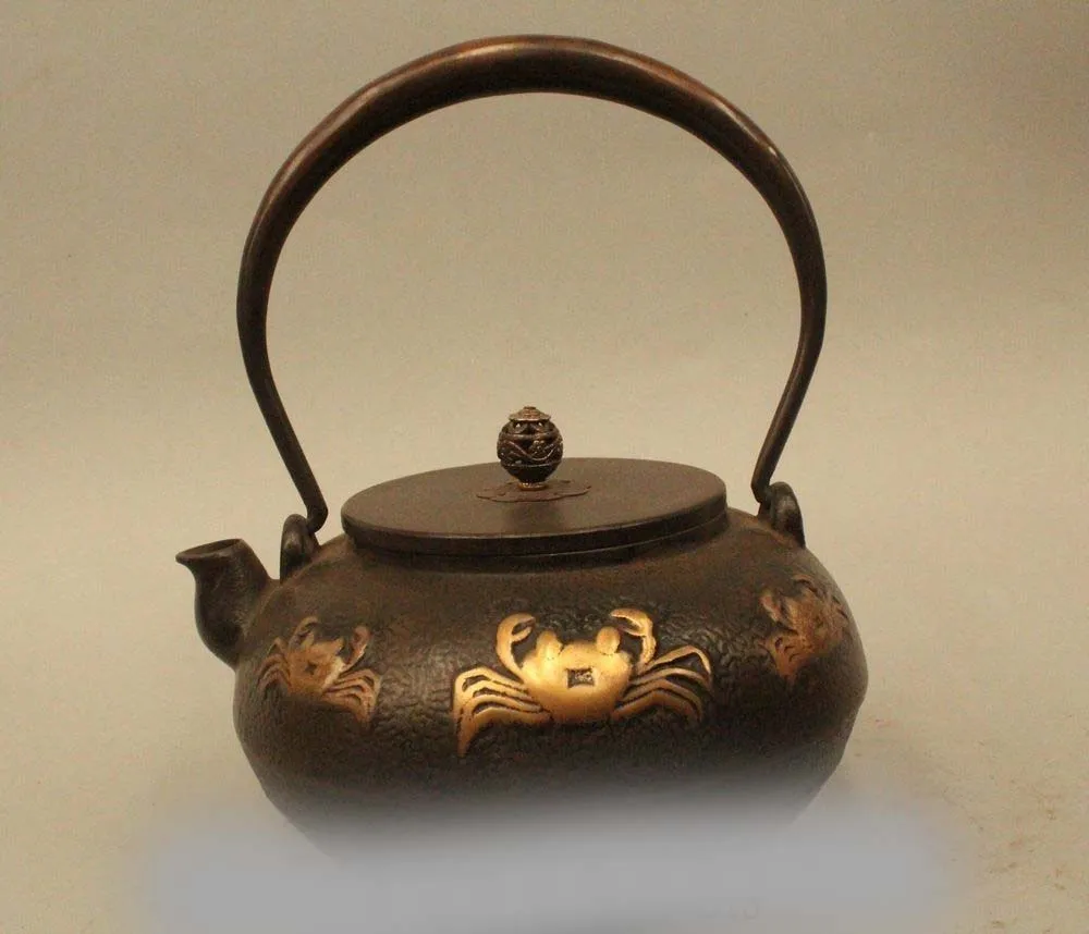 9 &quotArchaic японский Железный чайник с изображением краба для вина|statue lion|pot pendantpot plant