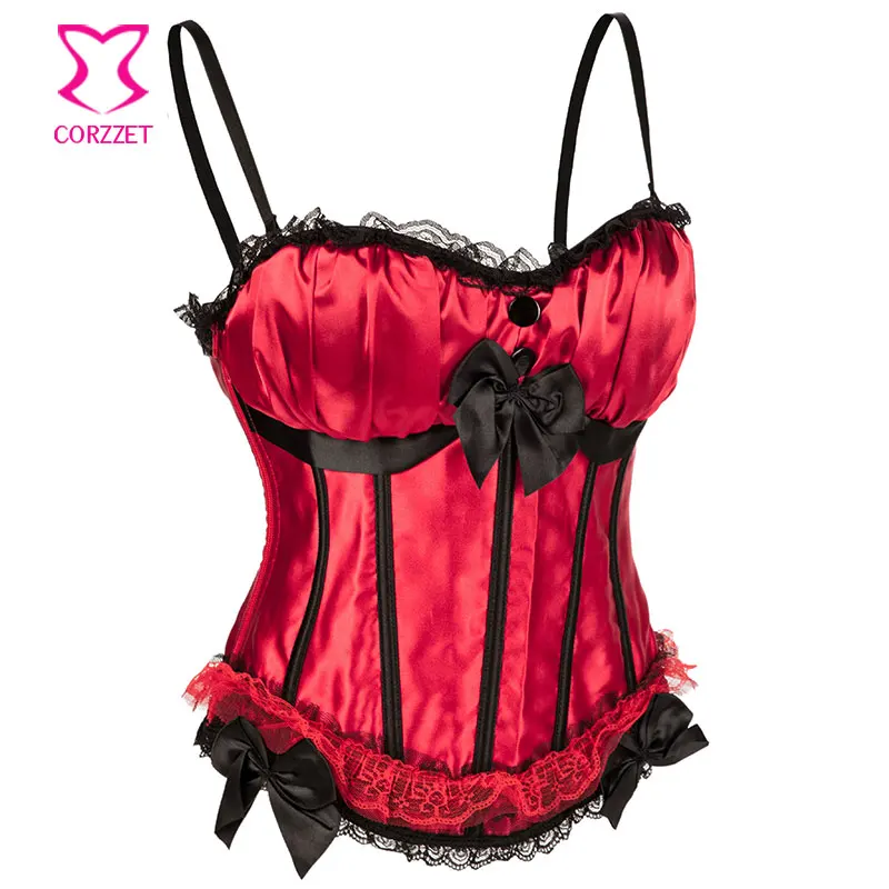 Женский готический корсет красный/черный с бантом на бретелях пуш ап корсеты и
