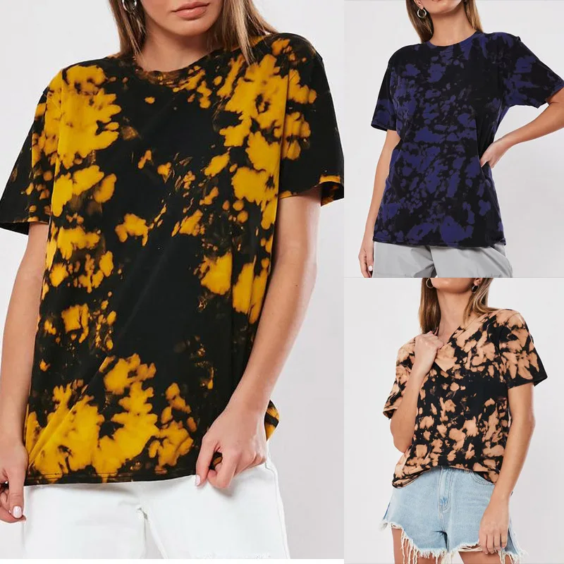 Женские летние футболки модное яркое хлопковое 2019 с принтом брызг чернил круглый