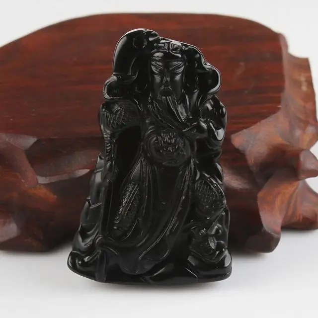 

Elaborate Chinese collection black jade guangong pendant No.3