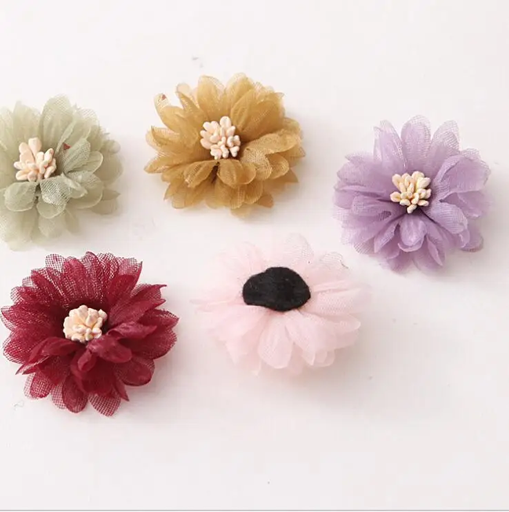 5 шт./лот цветы из сетчатой ткани для DIY аксессуары волос Одежда девочек головные