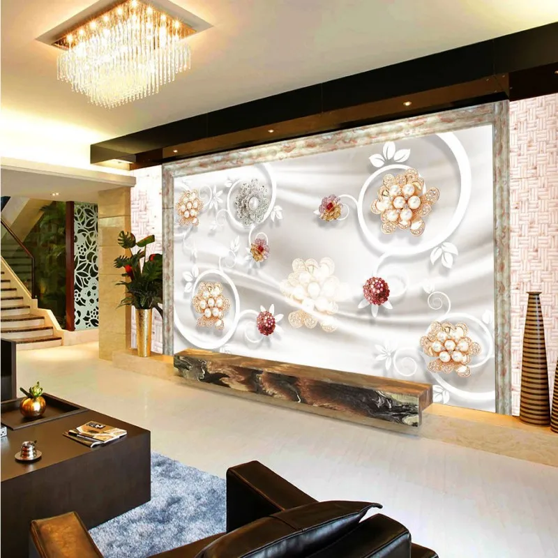 

photo wallpaper 3D stereo wallpaper Beautiful jewelry flowers silk TV wall custom living room bedroom lobby mural