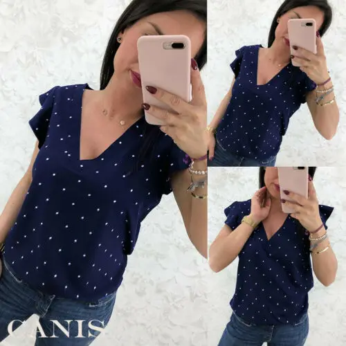 Женская летняя Свободная рубашка с коротким рукавом и v образным вырезом в