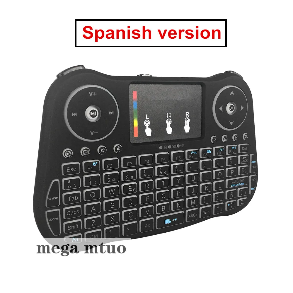 Spanish version 7 красочная Беспроводная мини-клавиатура с подсветкой 2,4G, сенсорная панель, английская/Русская/испанская воздушная мышь для ПК, Android tv Box, портативная MT08 - Цвет: Spanish version