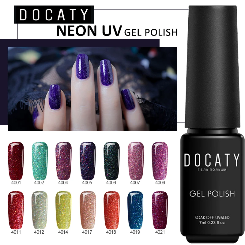 Docaty неоновый 7 мл УФ-гель для ногтей Блестящий Радужный УФ Led перманентные Лаки