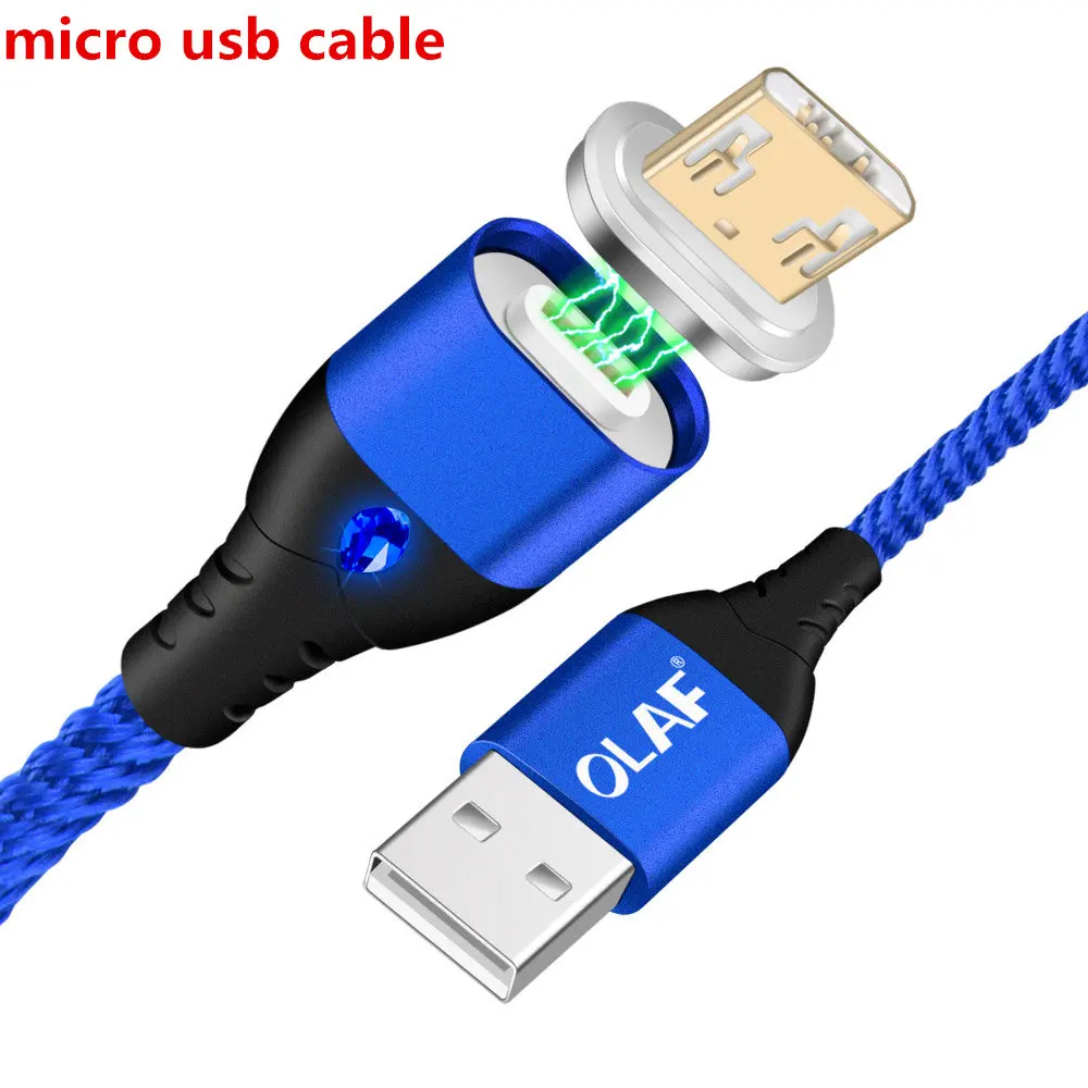 blue micro usb Магнитный usb-кабель OLAF для iPhone XS type C, магнитное зарядное устройство, зарядная зарядка, кабель Micro USB для мобильных телефонов Android - Цвет: blue micro usb