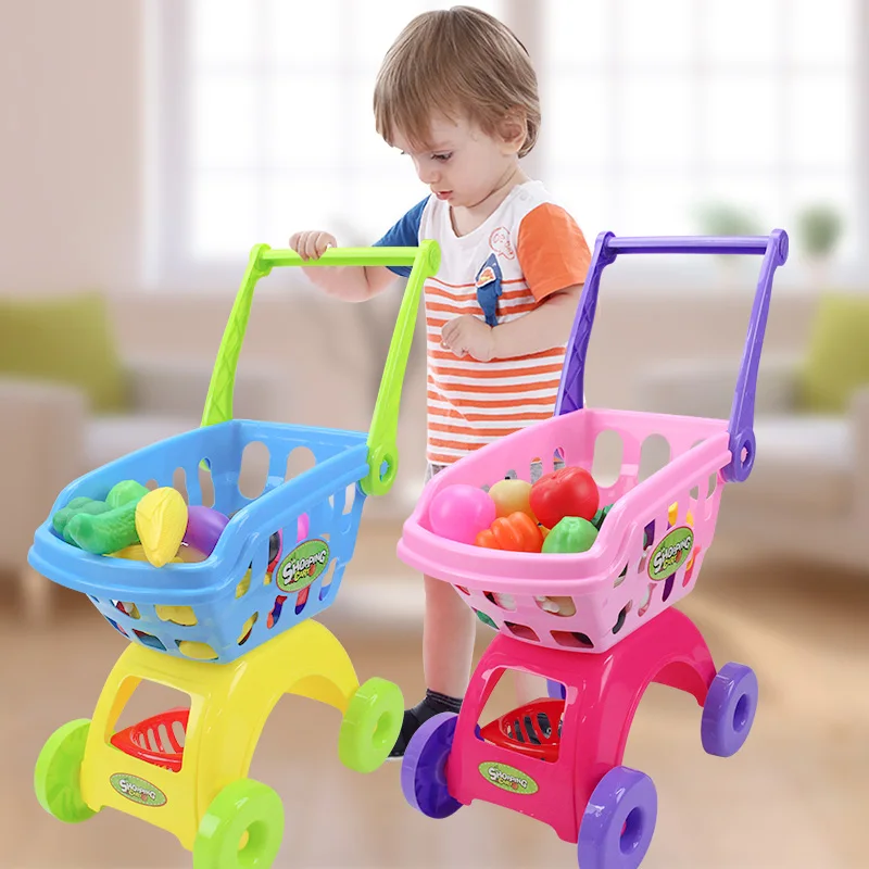 

Kids Mini Plastic Simulation Shopping Mall Supermarket Cart Trolley Toy Pretend Play House Handcart Holder Girls Children Gift