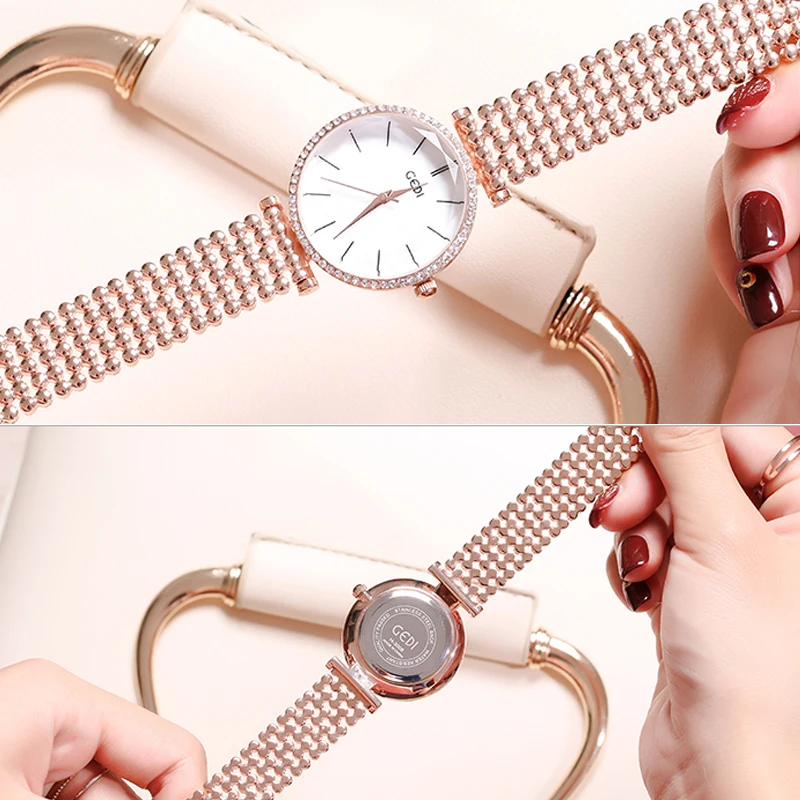 GEDI Роскошные для женщин часы брендов Кристалл Rosegold циферблат модные дамские