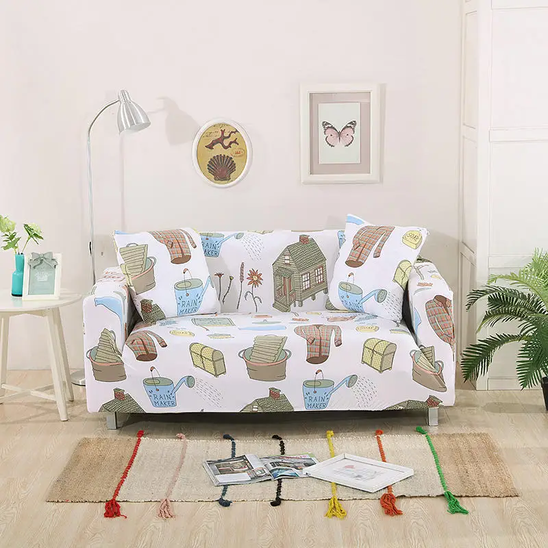 Green Cactus Cute Stretch Sofa Protector Cover for Living Room Sofa Slipcovers Sectional L Shape Sofacover 1/2/3/4 Seater - Цвет: 11