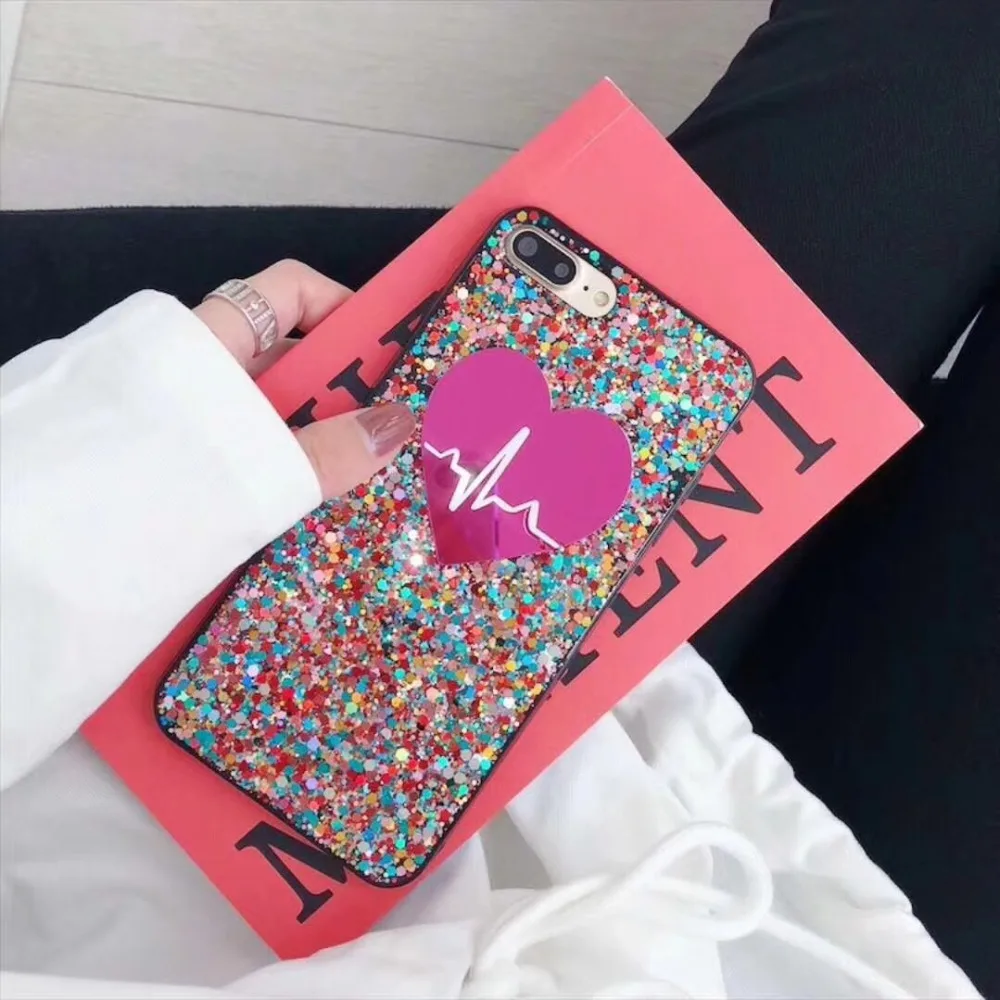 Блестящий зеркальный чехол с сердцем для iPhone 6 6s 7 8 plus модный розовый X Аксессуары