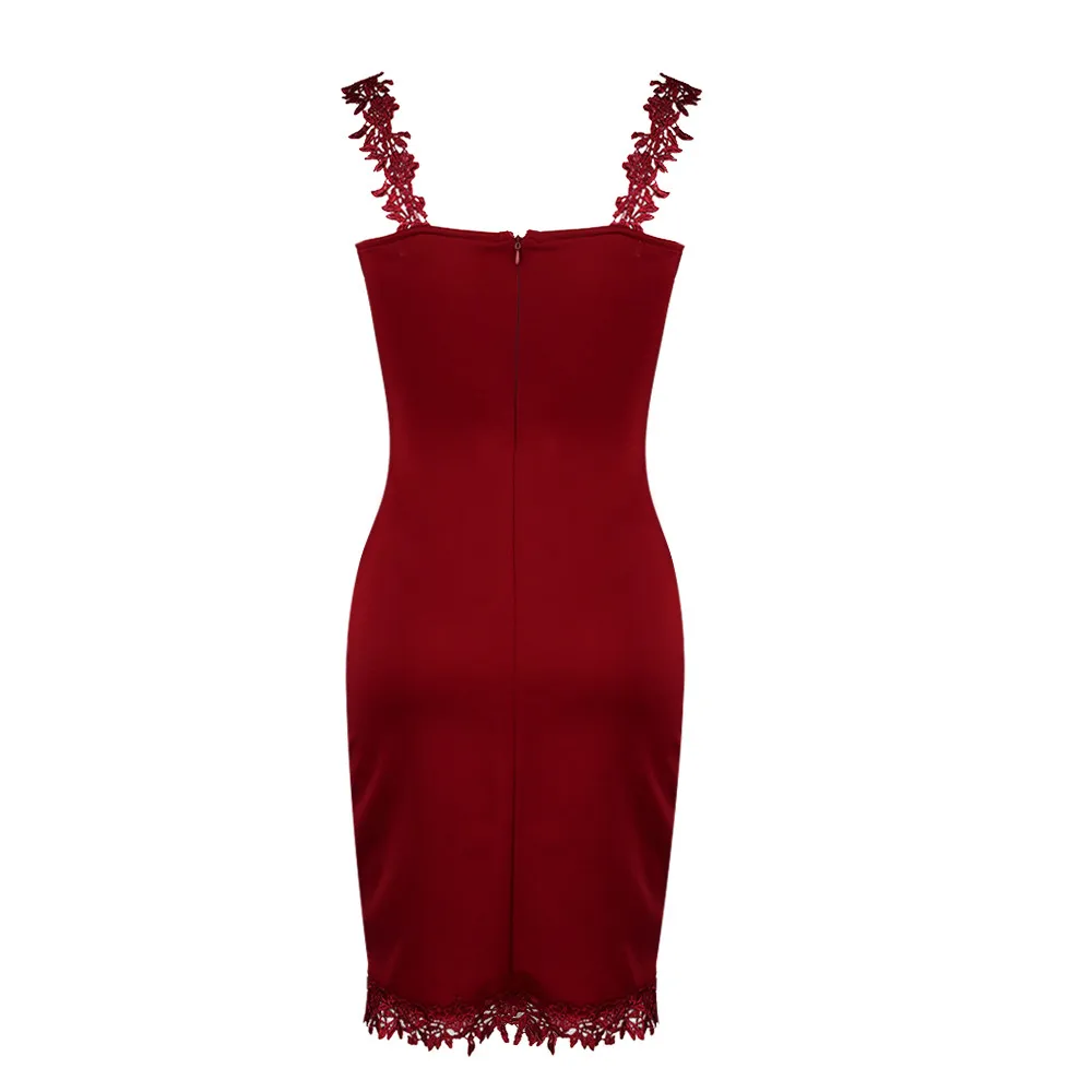 Sexy Red Party Dress Women Deep v Collar Side Slim Bag Hip Sling Broken Shoulder Sleeveless Solid Fashion Summer | Женская одежда