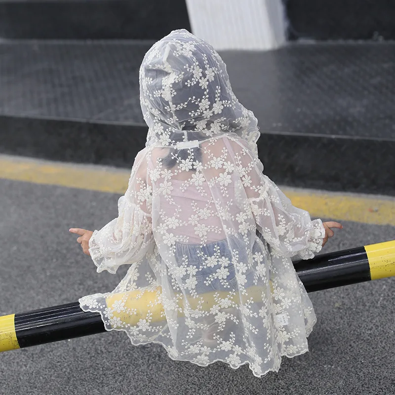 Girls Thin Outerwear Hoody Fashion Clothes Summer Girl Lace Sun Protection Shirt 4 years White Blouse Cardigan Outwear For | Детская