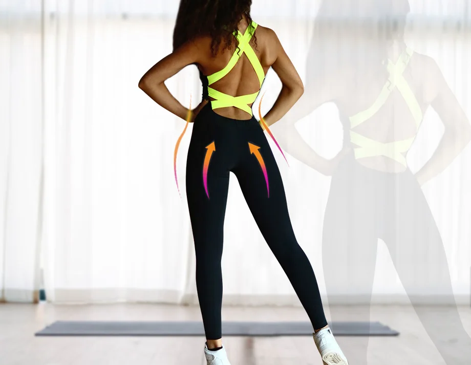 YEL пикантные Обувь для девочек спинки Playsuit Фитнес Колготки для новорождённых Комбинезоны для женщин Костюм Йога спортивный костюм тренажерный зал спортивный костюм для Для женщин Одна деталь боди