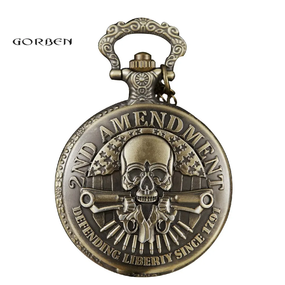 

Fashion DEFENDING LIBERTY SINCE 1791 2nd AMENDMENT MILITARY Gun Skull Quartz Necklace Mens Women Pocket Watch Gifts