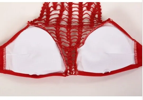 Bather женственная сетчатая прозрачная с бретелькой на шее крючком бикини красный