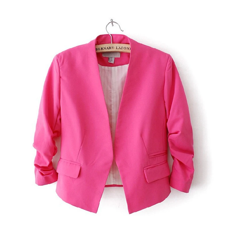 rose red New arrival Jacket Blazer Lined With Striped no Button Women Pleated sleeves Coat Suit fashion Blazers Jacket Candy-colored - Цвет: rose red