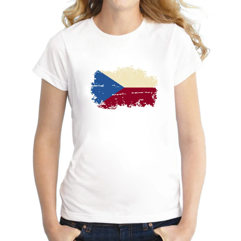

BLWHSA New Summer Tops Fans Cheer T shirt for Women Czech Republic Flag Cotton Nostalgic Flag Short Sleeve Casual Women T-shirt