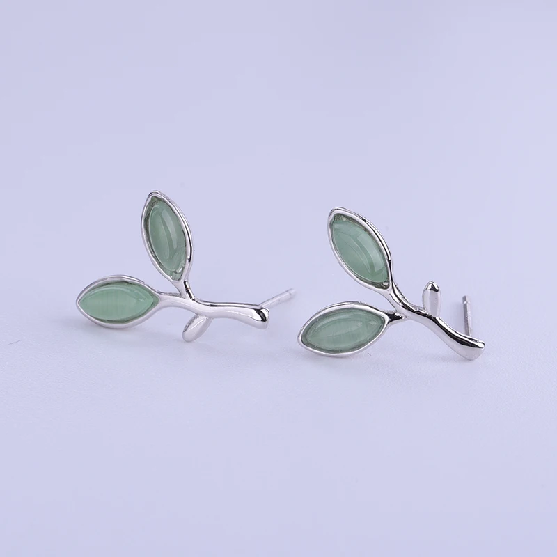 Leaf Earring Новинка стерлингового серебра 925 Зеленый Опал листья бутоны серьги гвоздики для женщин гипоаллергенно модные ювелирные изделия лучшие подарки для девочек - Окраска металла: Leaf Earring