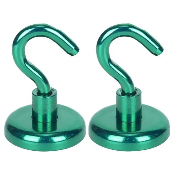 2PCS Green 44LB Сверхмощный магнит крюк основания диаметр 32 мм удобный редкоземельный неодимовый магнит постоянный крюк с сильным магнитным - Цвет: 2PCS Green