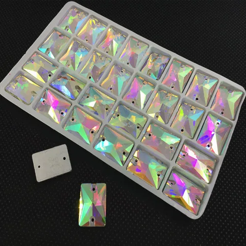 wholesale Rectangle Shape Sew On Stones Crystal Clear AB 2 holes 8x10 10x14 13x18 18x25mm Octagon Glass Sewing Beads | Украшения и