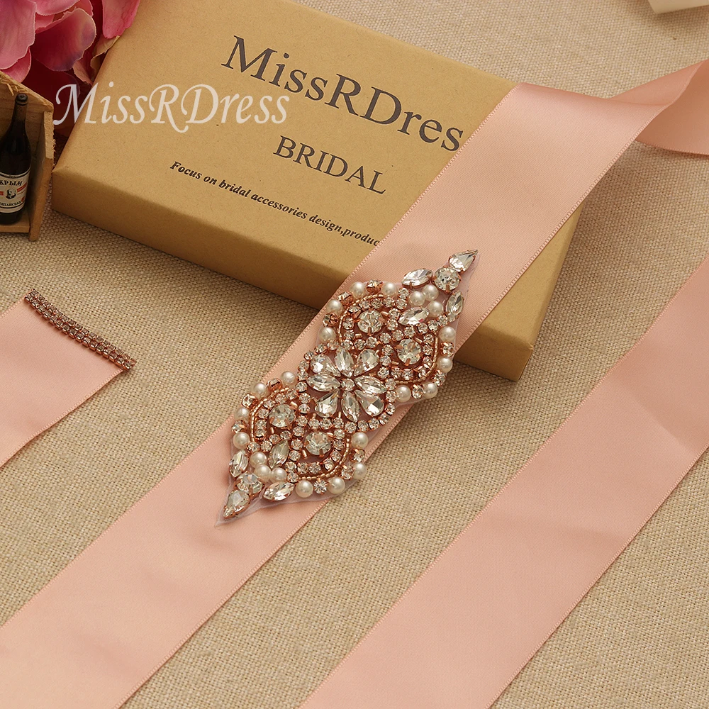 MissRDress пояс для свадьбы розовое золото Лента Свадебная со стразами ленты бисер