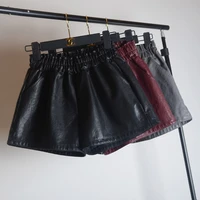 women fashion high waist pu shorts female skinny faux leather shorts
