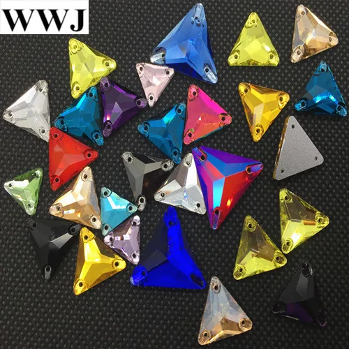 

Link 2 All Size&Colors 12mm16mm,22mm 3270 Triangle Shape Glass Sew On Stone Flatback 3 Holes Sewing Glass Crystals Beads