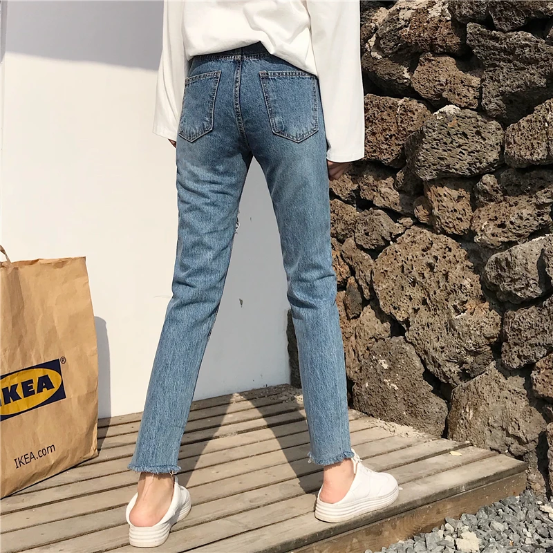 KYMAKUTU S-L Hole Jeans Women Denim Pencil Pants Natural Waist 2018 Summer New Casual All-match Female Pantalones Vaqueros Mujer |