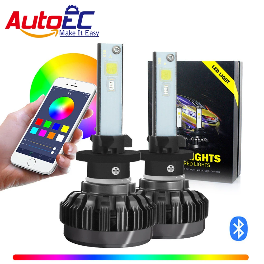 Автомобильная светодиодная фара AutoEC H4 H7 RGB управление через Bluetooth H1 H3 H8 H11 HB3 HB4