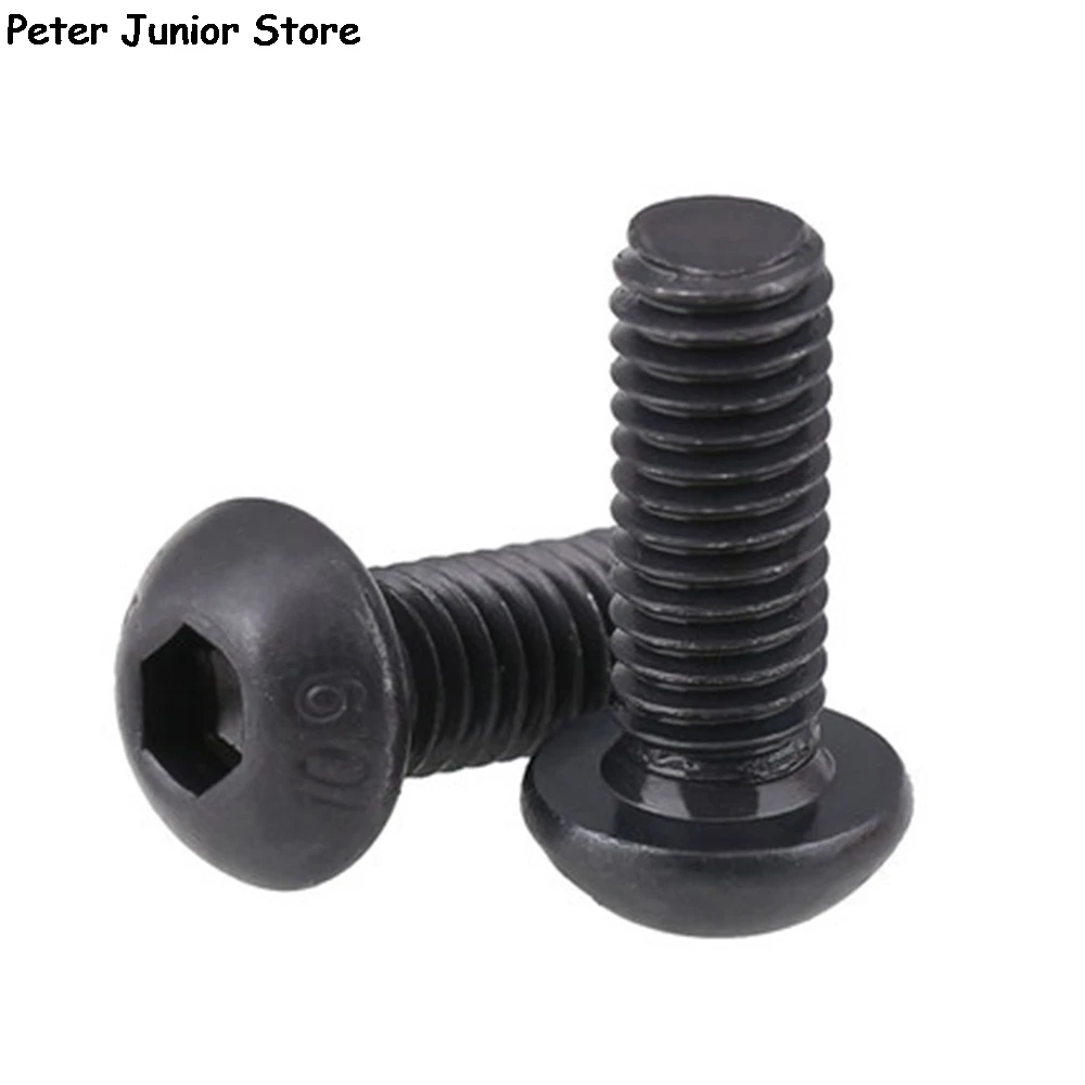 50Pcs M5 *8/10/12mm/16mm/20mm Hex Socket Round Head Cap Black Screw Alloy Steel Screws Furniture Fastener Bolt GMN | Обустройство