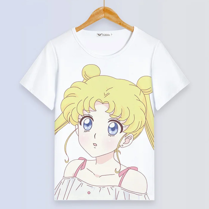 Сейлор Мун Сексуальная Женская белая футболка Kawaii Луна кошка живопись Femme Футболка мультфильм короткий рукав летние топы Harajuku одежда - Цвет: 21