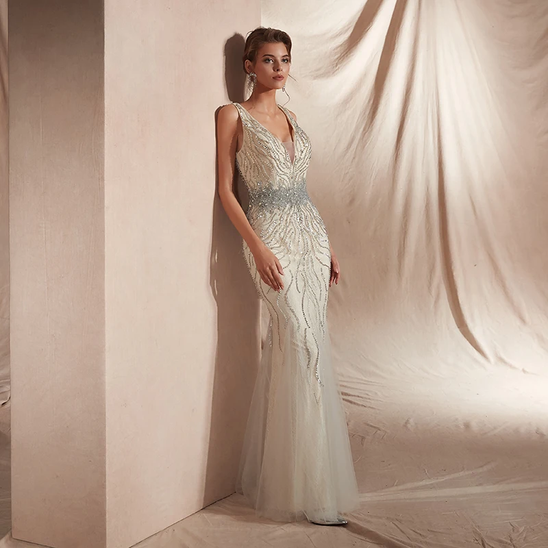 Женское свадебное платье с глубоким v-образным вырезом Forevergracedress бисером и