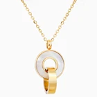 Ожерелье из нержавеющей стали золотого цвета с двойной круглой подвеской в виде ракушки для подарка на День святого Валентина
