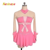 nasinaya figure skating dress customized competition ice skating skirt for girl women kids gymnastics pink bowknot