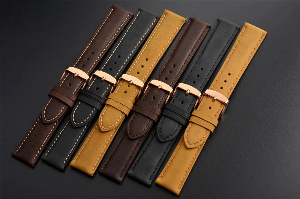 WOCCI Watch Band-винтажный кожаный ремешок для часов, выбор цвета и ширины(18 мм, 19 мм, 20 мм, 21 мм или 22 мм), Пряжка из розового золота