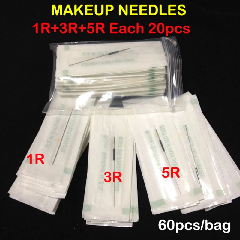 

60 pcs R1 R3 R5 Mixed Permanent Makeup Needles Professional Sterilized Permanent Makeup Needles Free Shipping