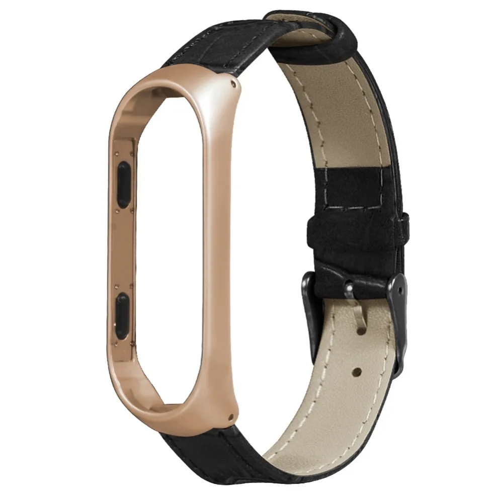 HANGRUI mi band 3 наручные часы на кожаном ремешке ремешок для Xiaomi mi band 3 умный браслет с металлической пряжкой черный чехол из розового золота ремни