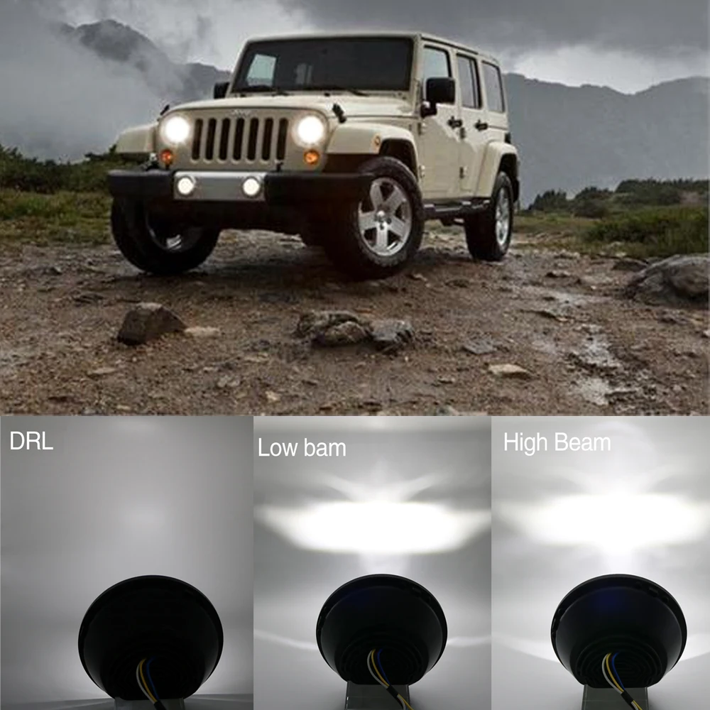 7 ''светодиодные фары 12V 24V дальнего света для Jeep Wrangler JK TJ внедорожный мотоцикл