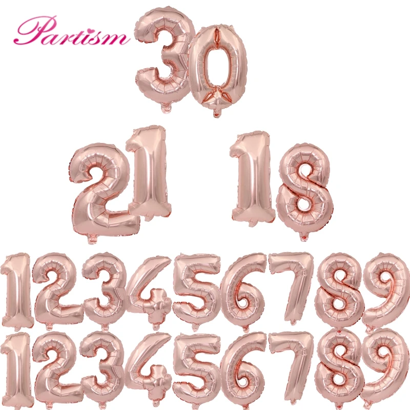 Воздушные шары из фольги поплавок под розовое золото с цифрами 3 размера 16/32/40