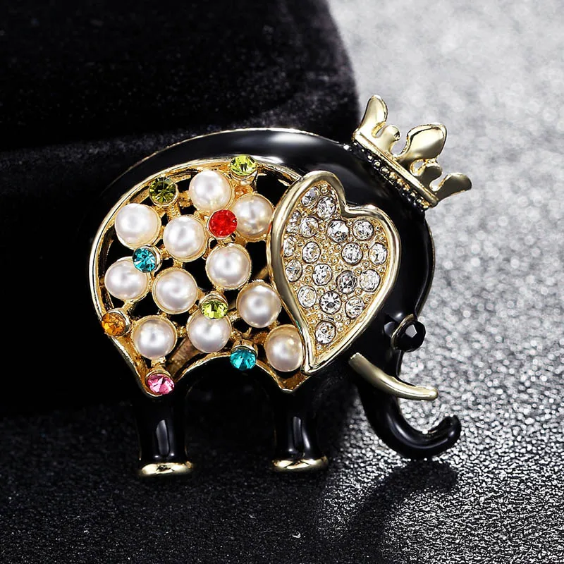 Banquet Enamel crown Elephant Brooches Alloy High Quality Suits Sweater Hat Animal Brooch Pins Scarf Buckle Pearl Pin brooch | Украшения и