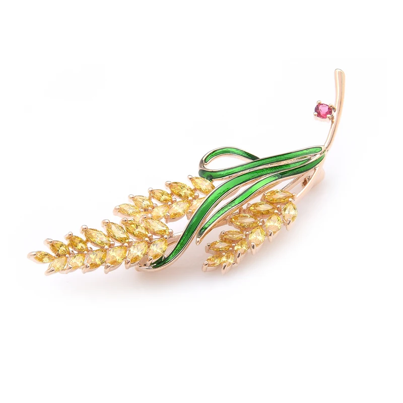 Броши в форме пшеницы с эмалью и сияющим желтым кристаллом для женщин мужчин от