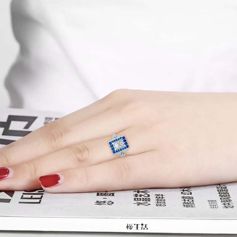 Женское Обручальное кольцо с синим камнем из серебра 925 пробы|engagement ring|ring 925wedding